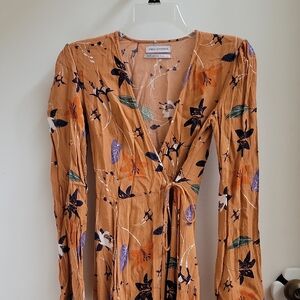 Urban Outfitters Long Sleeve Wrap Floral Dress in Orange